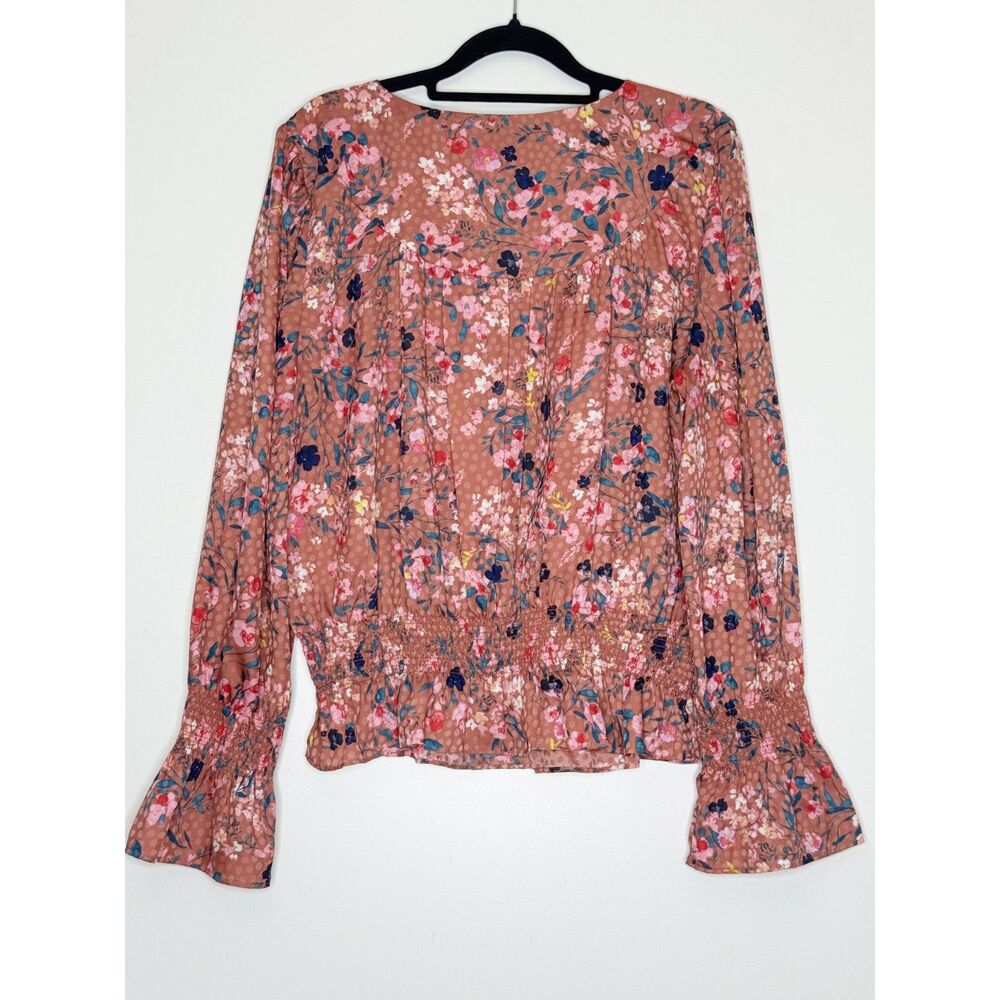 New Ann Taylor Floral Smock Bell Sleeve Peasant Top Women's Size Large - Picture 7 of 8
